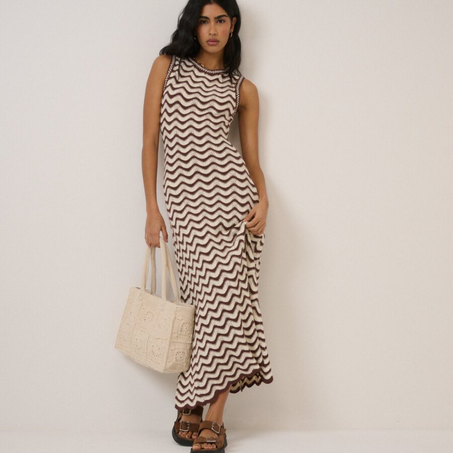 Multi Cotton Sleeveless A-Line Classic Midi Dress